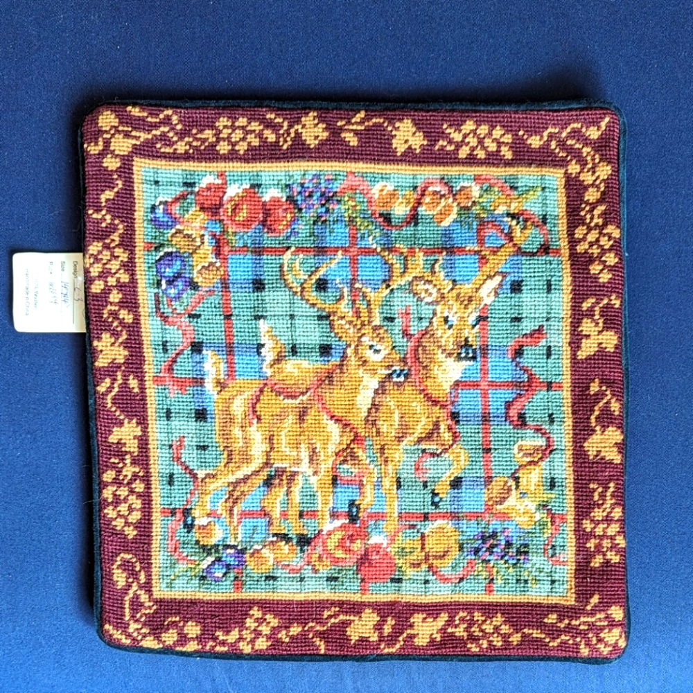 Handcrafted Reindeer Needlepoint Pillow Cover